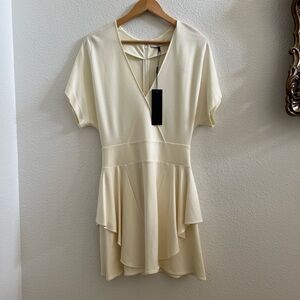 Halston Heritage Size 0 XXS Drop Waist Ponte Cream Knit Preppy Tier Short Dress